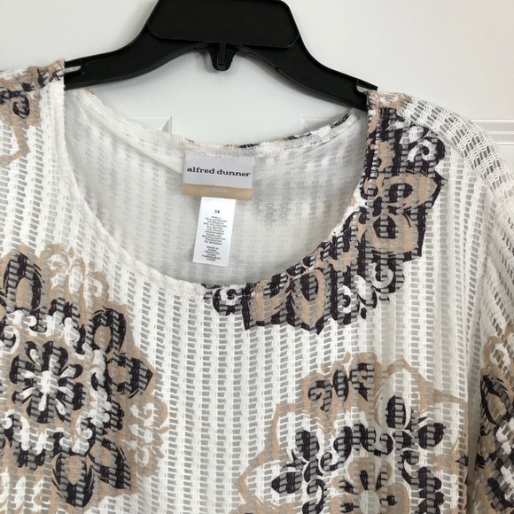 Alfred Dunner Women Blouse Top Women's Plus Size 3X Floral Beige Brown White ps2 - Picture 7 of 10